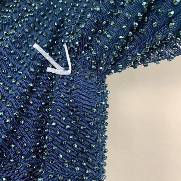 NWT La Femme 25011 Embellished Bodice Tulle Ballgown Navy Blue 6 - Picture 6 of 11